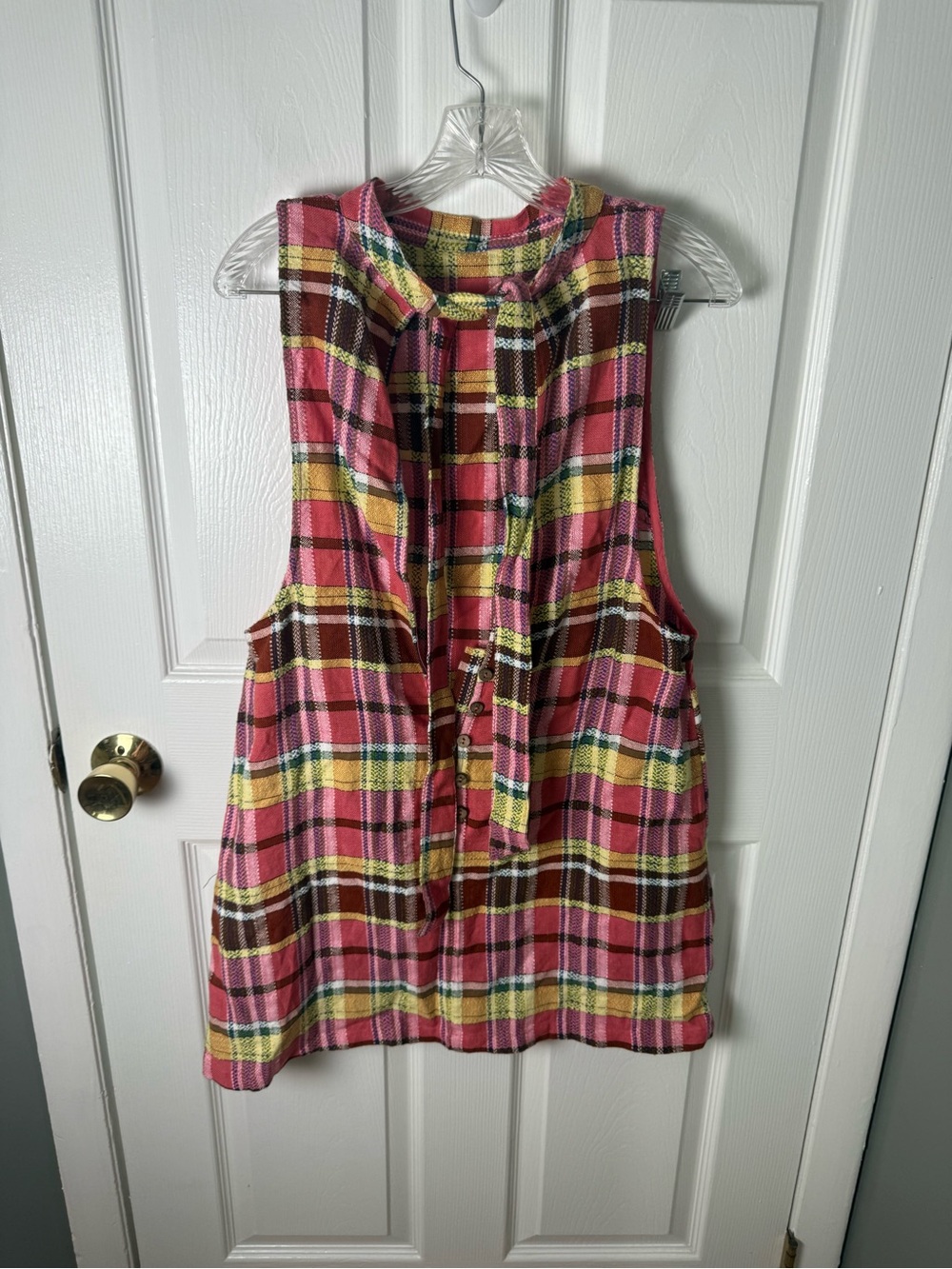 Free People Walk the Plank Plaid Mini Dress in Retro Pink L - Picture 4 of 9